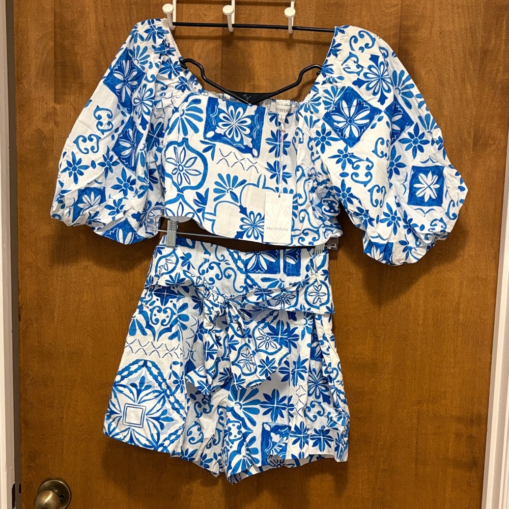 446. Prospering Blue and White Floral Tile Two-Piece Set
